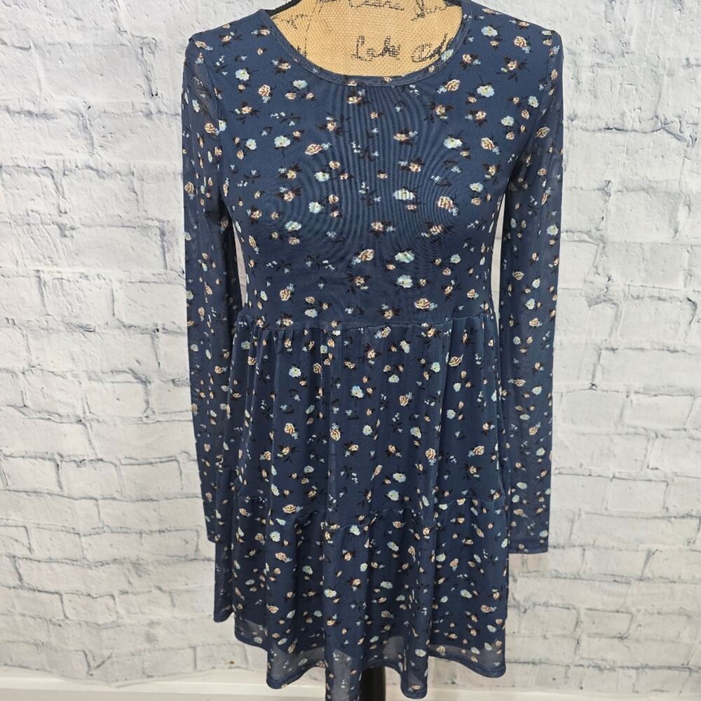 Love fire mesh dress Sz XS long sleeve floral mini grunge A8